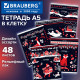 Тетрадь А5, 48 л., BRAUBERG, скоба, клетка, TWIN-лак, 