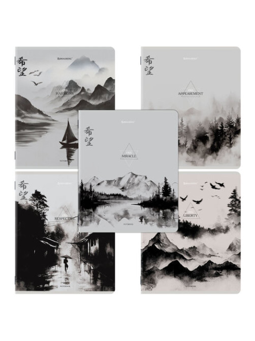 Тетради ДЭК А5 48 л. КОМПЛЕКТ 5 шт. BRAUBERG скоба, клетка, матовая ламинация, CALM NATURE, 404951