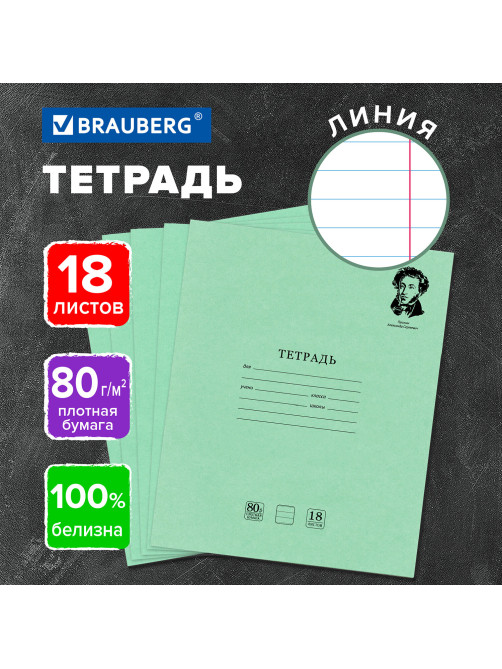 Тетрадь BRAUBERG ВЕЛИКИЕ ИМЕНА, 18 л., линия, плотная бумага 80 г/м2, обложка тонированный офсет, 106979