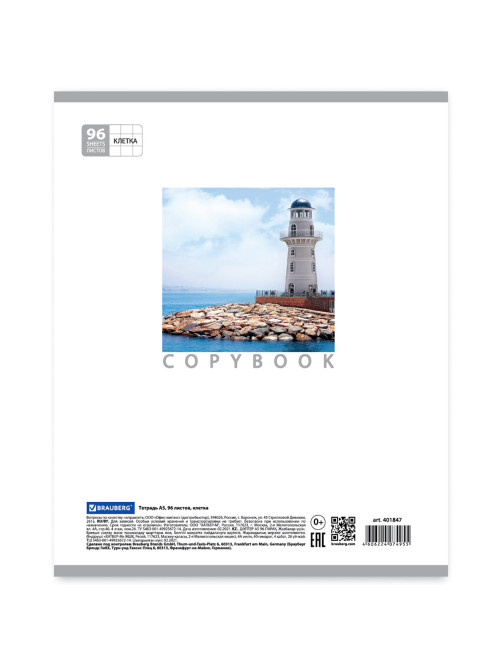 Тетрадь А5, 96 л., BRAUBERG, скоба, клетка, обложка картон, КАНИКУЛЫ, 401847