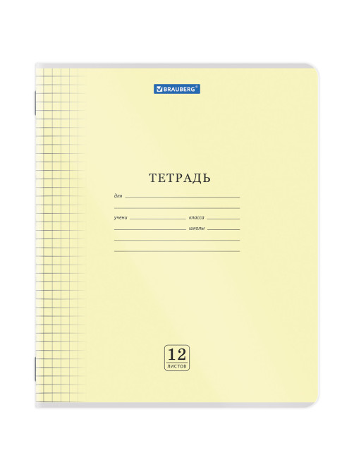 Тетрадь пластиковая обложка (прозрачная) 12 листов, клетка, BRAUBERG 