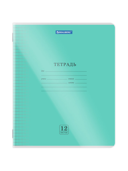 Тетрадь пластиковая обложка (прозрачная) 12 листов, клетка, BRAUBERG 