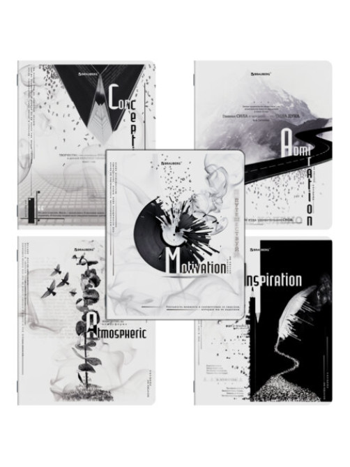 Тетради ДЭК А5 48 л. КОМПЛЕКТ 5 шт. BRAUBERG скоба, клетка, матовая ламинация, BLACK&WHITE, 404963