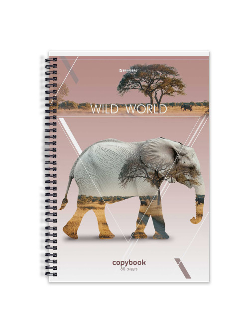 Тетрадь А4, 80 л., BRAUBERG, гребень, клетка, глянцевый лак, WILD, 404052