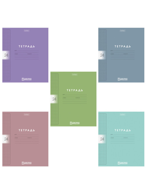 Тетрадь обложка пластик, 24 л., клетка, HATBER, Color Set (микс в спайке), 092030, 24Т5В1пл