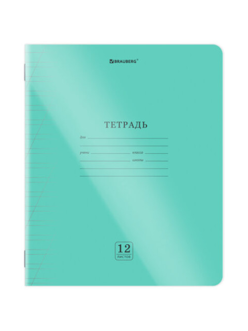Тетрадь пластиковая обложка (прозрачная) 12 листов, косая линия, BRAUBERG 