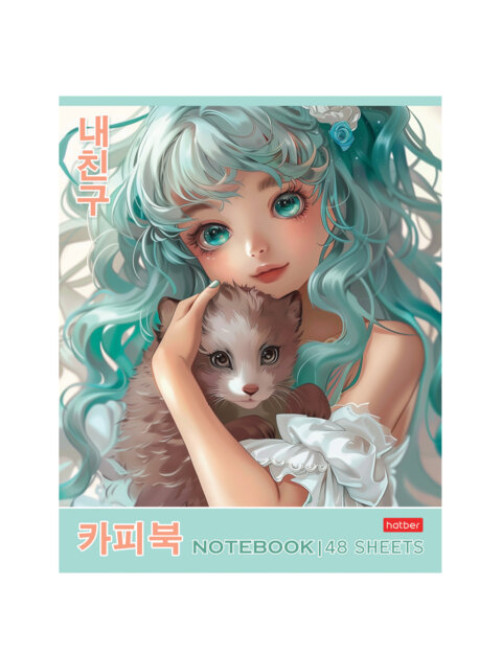 Тетрадь А5 48 л., HATBER скоба, клетка, Soft-touch ламинация, 