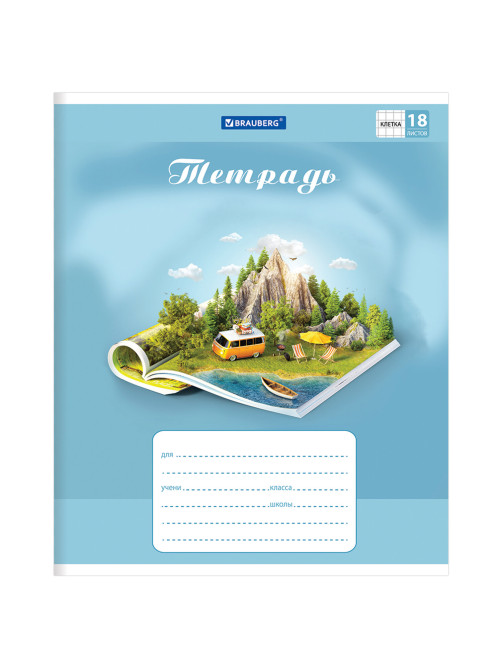 Тетрадь 18 л. BRAUBERG, клетка, обложка картон, WORLD IN BOOK, 402993