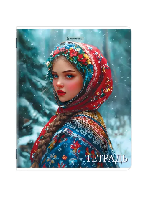 Тетрадь А5, 48 л., BRAUBERG, скоба, клетка, глянцевый лак, 
