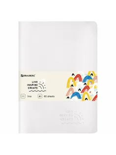 Тетрадь 60 л. в линию обложка кожзам SoftTouch, сшивка, B5 (179х250мм), БЕЛЫЙ, BRAUBERG RAINBOW, 403887