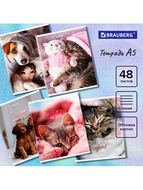 Тетрадь А5 48 л. BRAUBERG скоба, линия, обложка картон, 