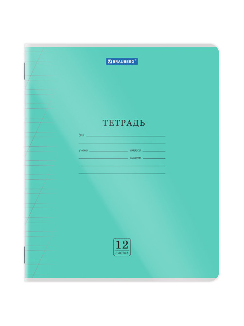 Тетрадь пластиковая обложка (прозрачная) 12 листов, косая линия, BRAUBERG 