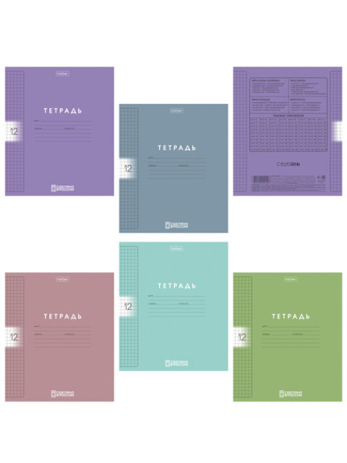 Тетрадь обложка пластик, 12 л., клетка, HATBER, Color Set (микс в спайке), 092025, 12Т5В1пл