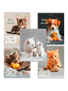 Тетрадь 12 л. BRAUBERG косая линия, обложка картон, CATS AND DOGS, 107288