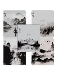 Тетради ДЭК А5 48 л. КОМПЛЕКТ 5 шт. BRAUBERG скоба, клетка, матовая ламинация, CALM NATURE, 404951