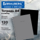 Тетрадь А4, 120 л., BRAUBERG, гребень, клетка, матовая ламинация, 