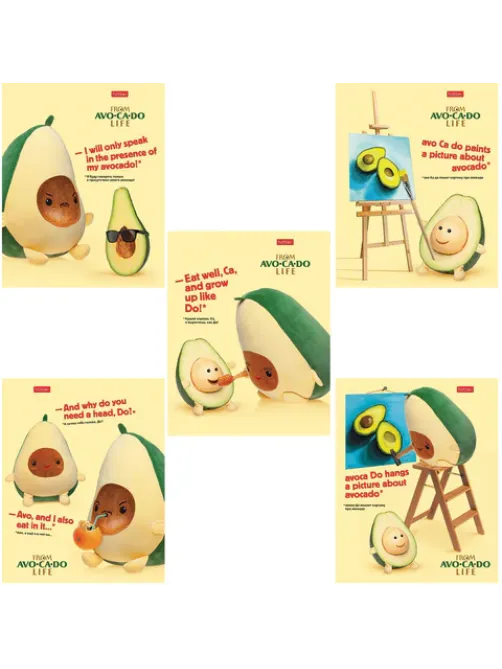 Тетрадь А5, 48 л., HATBER, скоба, клетка, обложка картон, AvoCaDo life (5 видов в спайке), 48Т5В1