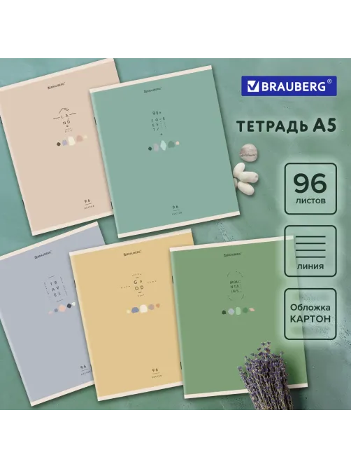 Тетрадь А5 96 л. BRAUBERG скоба, линия, обложка картон, 