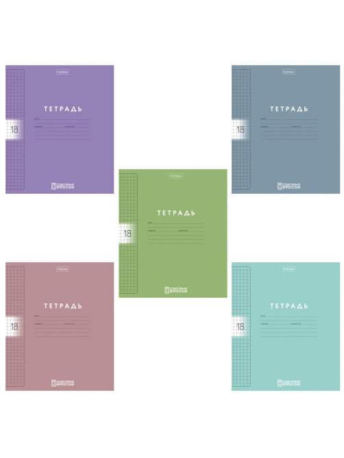 Тетрадь обложка пластик, 18 л. клетка, HATBER, Color Set (микс в спайке), 092028, 18Т5В1пл