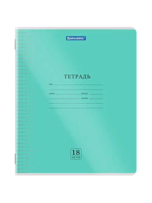 Тетрадь пластиковая обложка (прозрачная) 18 листов, клетка, BRAUBERG 