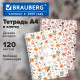 Тетрадь А4, 120 л., BRAUBERG, гребень, клетка, матовая ламинация, 