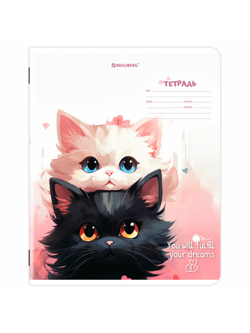 Тетрадь 18 л. BRAUBERG клетка, обложка картон, КОТИКИ, 107300
