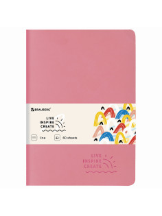 Тетрадь 60 л. в линию обложка кожзам SoftTouch, сшивка, B5 (179х250мм), РОЗОВЫЙ, BRAUBERG RAINBOW, 403885