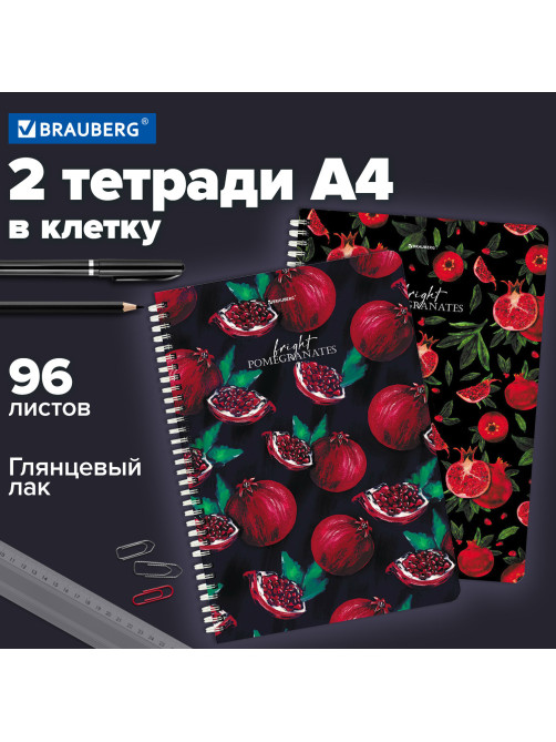 Тетради КОМПЛЕКТ 2 шт., А4, 96 л., BRAUBERG гребень, клетка, глянцевый лак, 