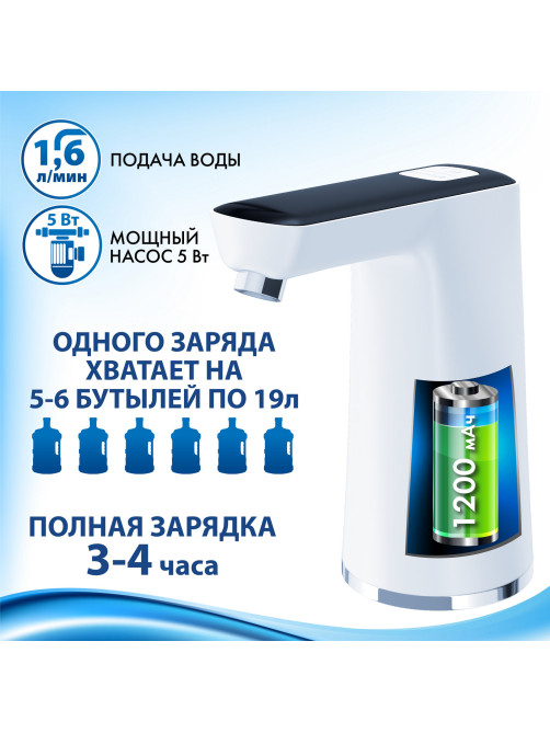 Помпа для воды электрическая SONNEN EWD162WB, 1,6 л/мин, 2 режима, АККУМУЛЯТОР, 455468
