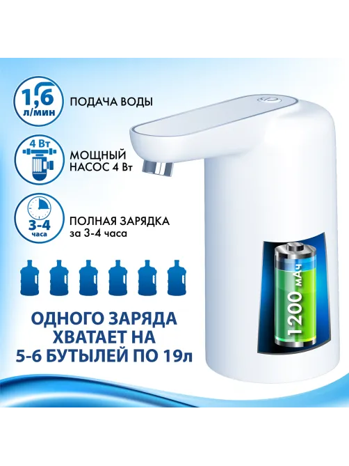 Помпа для воды электрическая с подсветкой SONNEN EWD161WG, 1,6 л/мин, АККУМУЛЯТОР, 455471
