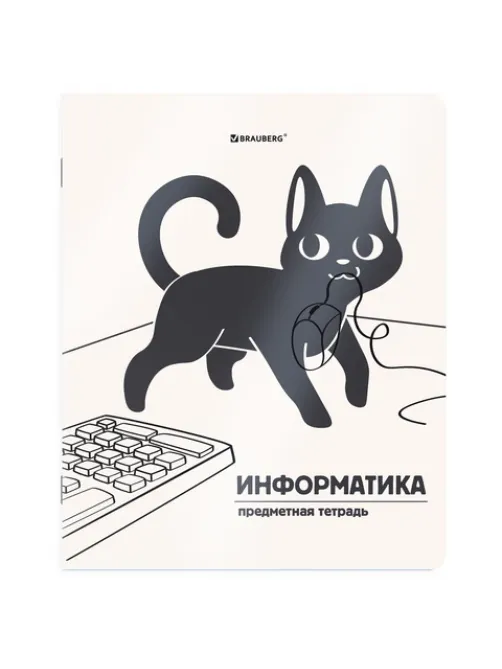 Тетрадь предметная КОТ-НЕПОСЕДА 48 л., пластиковая обложка, ИНФОРМАТИКА, клетка, подсказ, BRAUBERG, 405533