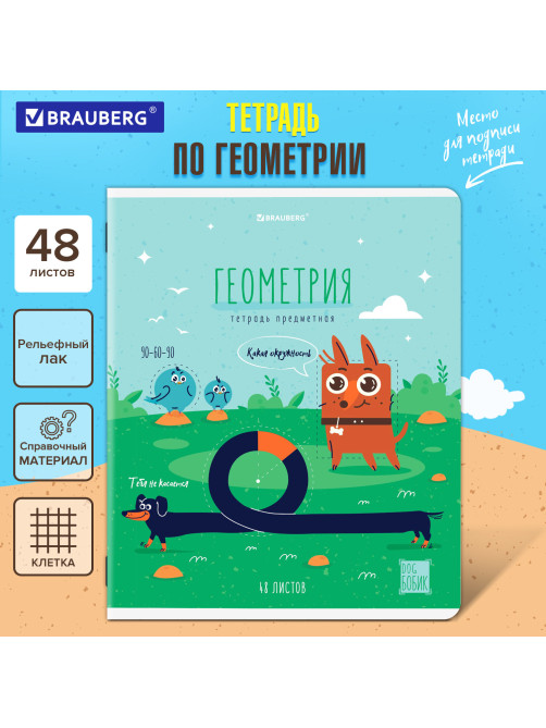 Тетрадь предметная DOG БОБИК 48 л., TWIN-лак, ГЕОМЕТРИЯ, клетка, подсказ, BRAUBERG, 404787