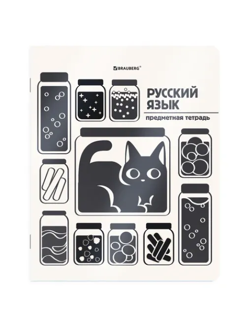 Тетрадь предметная КОТ-НЕПОСЕДА 48 л., пластиковая обложка, РУССКИЙ ЯЗЫК, линия, подсказ, BRAUBERG, 405536