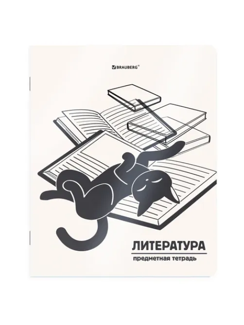 Тетрадь предметная КОТ-НЕПОСЕДА 48 л., пластиковая обложка, ЛИТЕРАТУРА, линия, подсказ, BRAUBERG, 405535