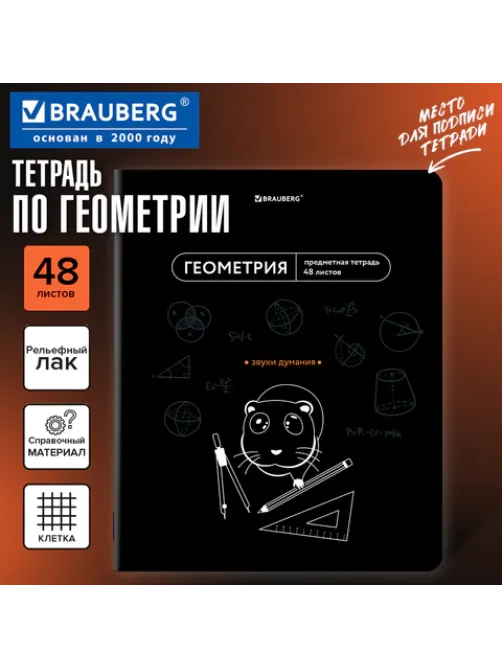 Тетрадь предметная МЕМЫ 48 л., TWIN-лак, ГЕОМЕТРИЯ, клетка, подсказки, BRAUBERG, 405101