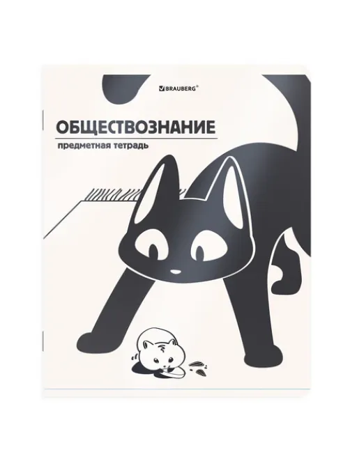 Тетрадь предметная КОТ-НЕПОСЕДА 48 л., пластиковая обложка, ОБЩЕСТВОЗНАНИЕ, клетка, подсказ, BRAUBERG, 405528