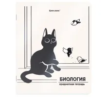 Тетрадь предметная КОТ-НЕПОСЕДА 48 л., пластиковая обложка, БИОЛОГИЯ, клетка, подсказ, BRAUBERG, 405530