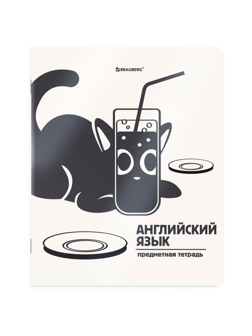 Тетрадь предметная КОТ-НЕПОСЕДА 48 л., пластиковая обложка, АНГЛИЙСКИЙ ЯЗЫК, клетка, подсказ, BRAUBERG, 405529