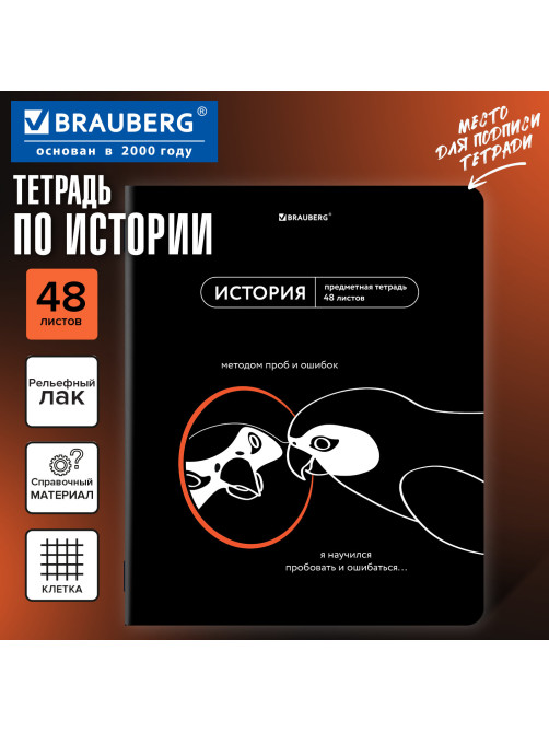 Тетрадь предметная МЕМЫ 48 л., TWIN-лак, ИСТОРИЯ, клетка, подсказки, BRAUBERG, 405103