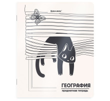 Тетрадь предметная КОТ-НЕПОСЕДА 48 л., пластиковая обложка, ГЕОГРАФИЯ, клетка, подсказ, BRAUBERG, 405531