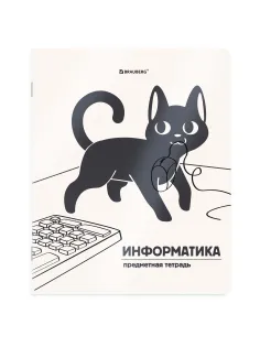 Тетрадь предметная КОТ-НЕПОСЕДА 48 л., пластиковая обложка, ИНФОРМАТИКА, клетка, подсказ, BRAUBERG, 405533