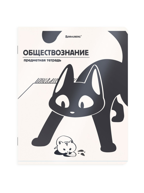 Тетрадь предметная КОТ-НЕПОСЕДА 48 л., пластиковая обложка, ОБЩЕСТВОЗНАНИЕ, клетка, подсказ, BRAUBERG, 405528