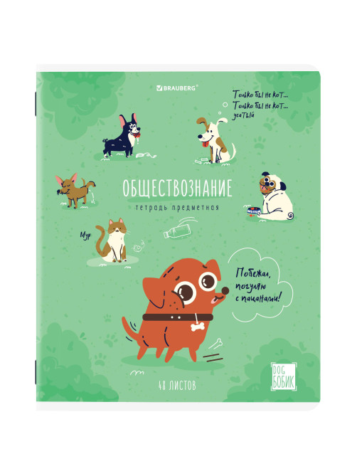 Тетрадь предметная DOG БОБИК 48 л., TWIN-лак, ОБЩЕСТВОЗНАНИЕ, клетка, подсказ, BRAUBERG, 404783