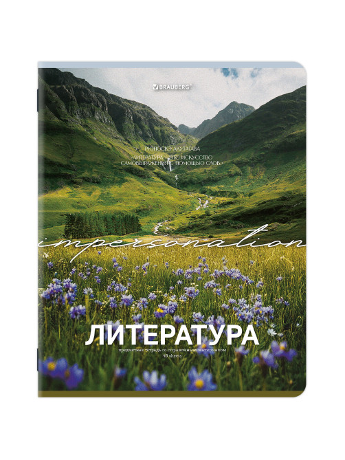 Тетрадь предметная КЛАССИКА ПРИРОДА 48 л., обложка картон, ЛИТЕРАТУРА, линия, подсказ, BRAUBERG, 405090