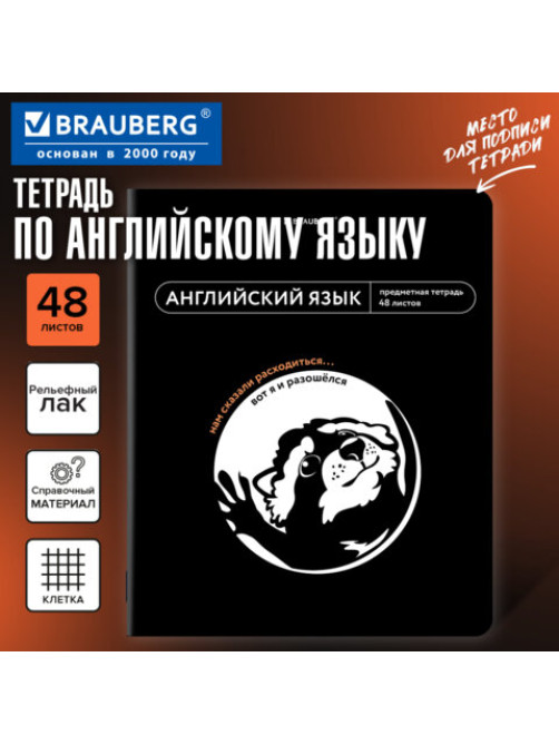 Тетрадь предметная МЕМЫ 48 л., TWIN-лак, АНГЛИЙСКИЙ ЯЗЫК, клетка, подсказки, BRAUBERG, 405098