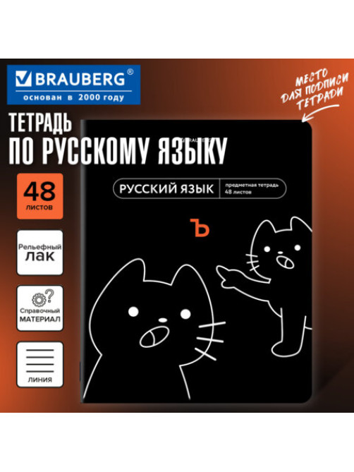 Тетрадь предметная МЕМЫ 48 л., TWIN-лак, РУССКИЙ ЯЗЫК, линия, подсказки, BRAUBERG, 405105