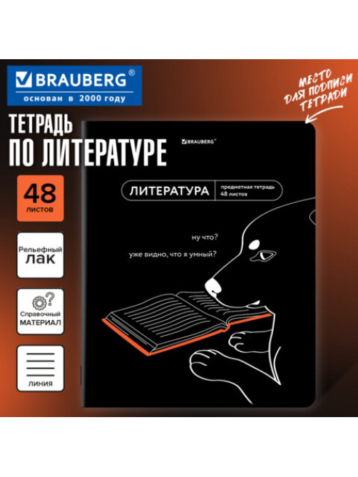 Тетрадь предметная МЕМЫ 48 л., TWIN-лак, ЛИТЕРАТУРА, линия, подсказки, BRAUBERG, 405104