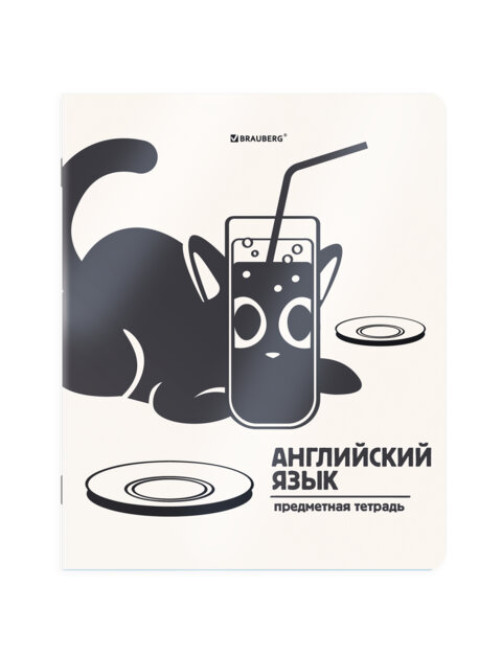 Тетрадь предметная КОТ-НЕПОСЕДА 48 л., пластиковая обложка, АНГЛИЙСКИЙ ЯЗЫК, клетка, подсказ, BRAUBERG, 405529