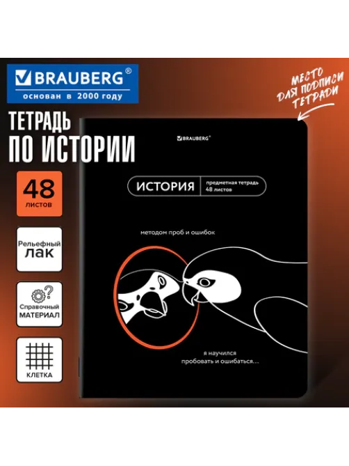 Тетрадь предметная МЕМЫ 48 л., TWIN-лак, ИСТОРИЯ, клетка, подсказки, BRAUBERG, 405103