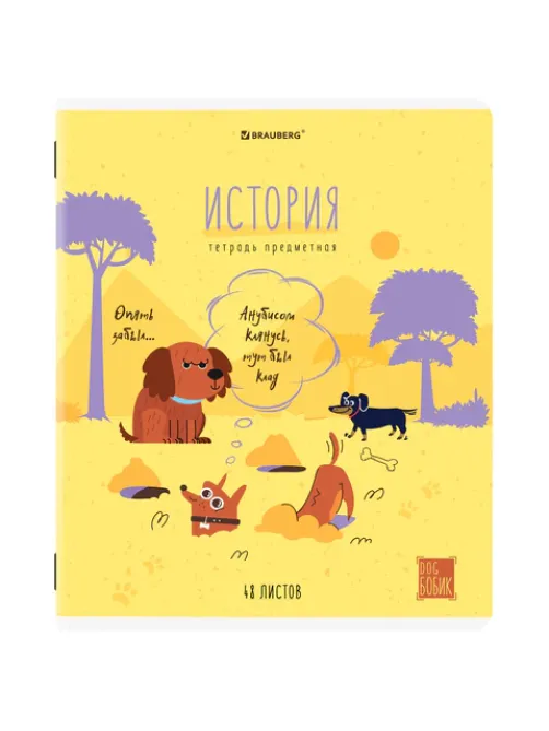 Тетрадь предметная DOG БОБИК 48 л., TWIN-лак, ИСТОРИЯ, клетка, подсказ, BRAUBERG, 404789